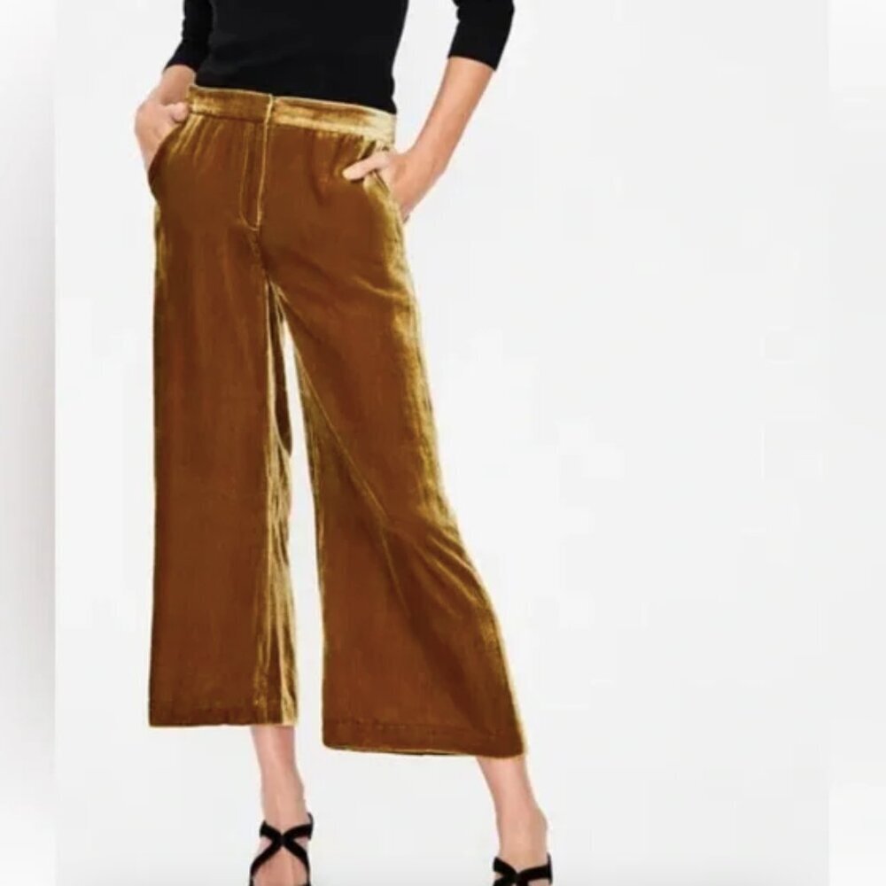 Boden Wide-Leg Velvet Pants in Mustard Gold